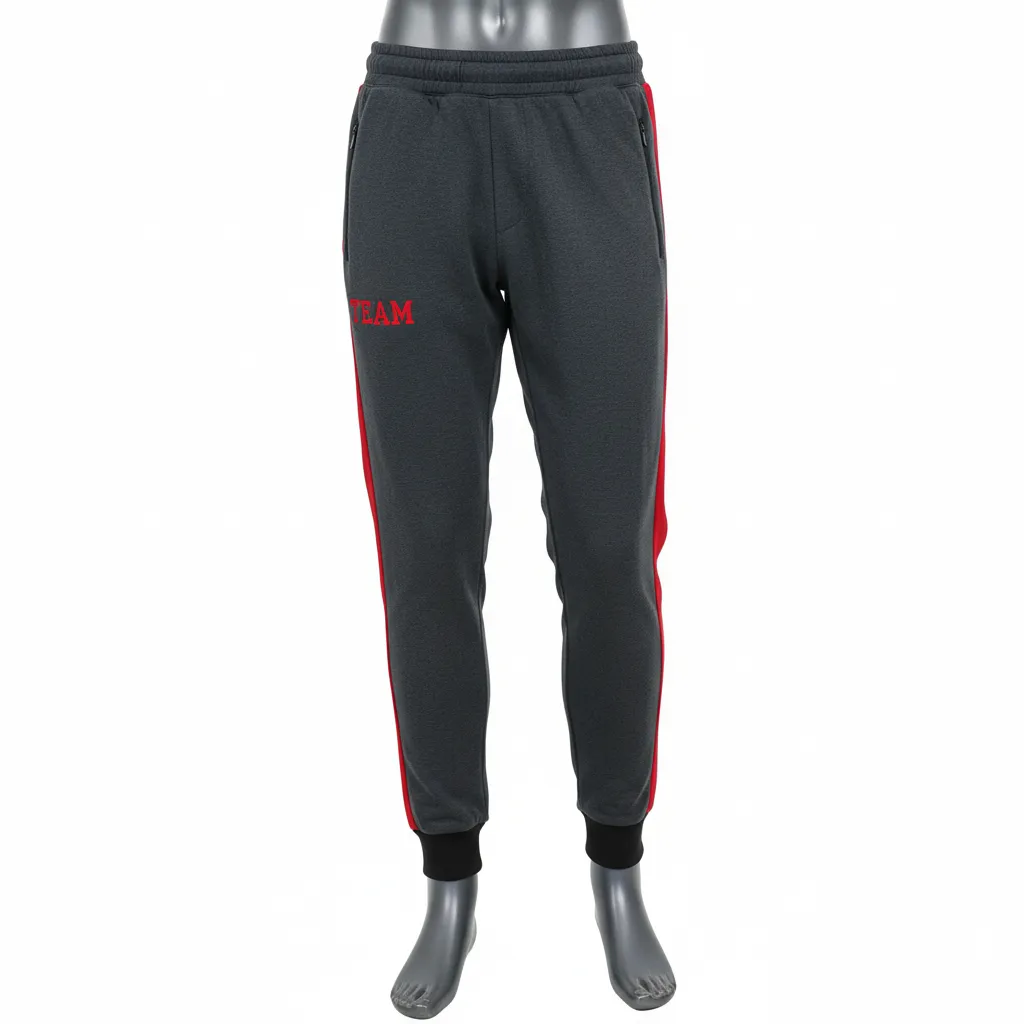 Custom Wrestling Warmup Jogger Pant - Red - Jogger Pants Charcoal Side Stripe - Front View - HAMCO Sports Inc.