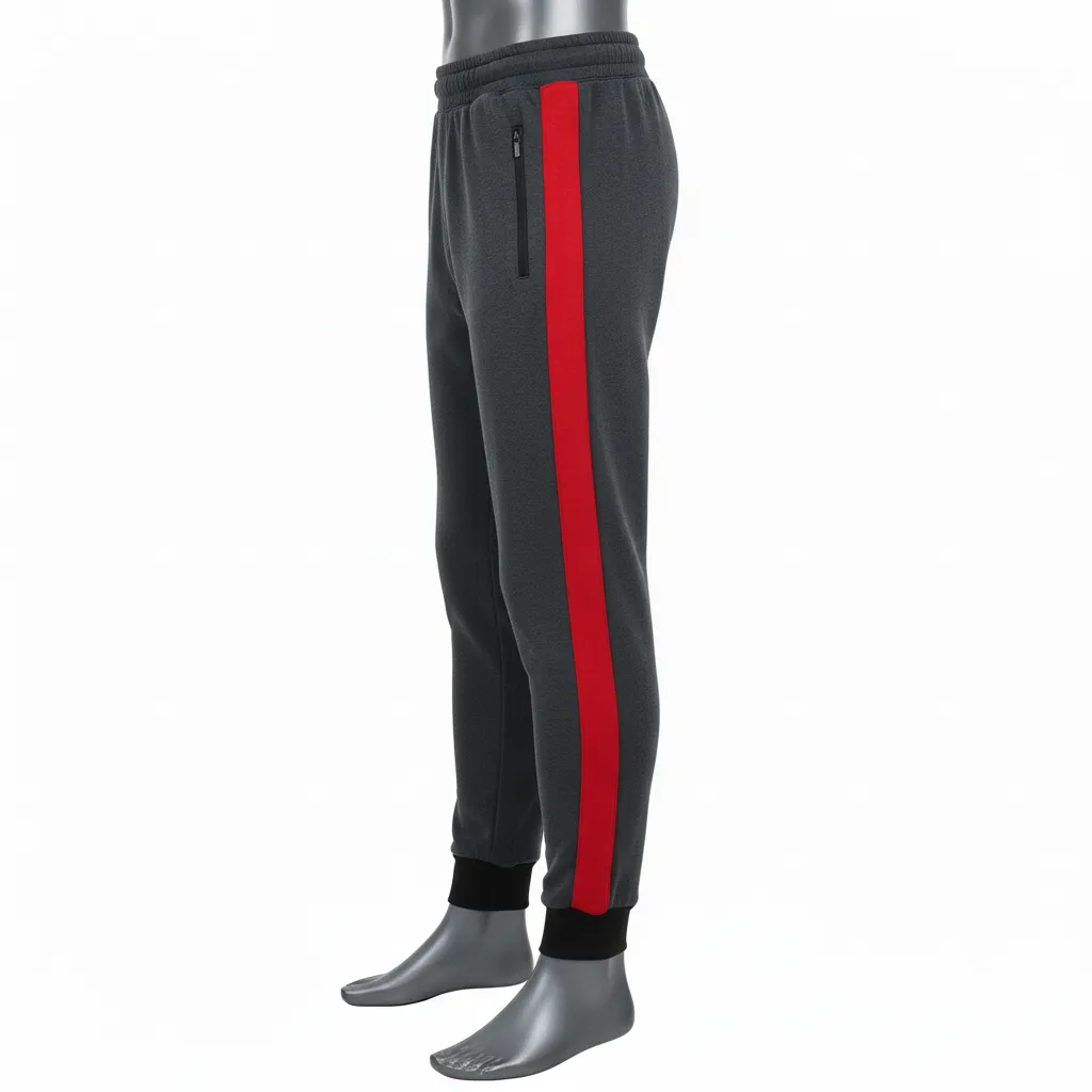 Custom Wrestling Warmup Jogger Pant - Red - Jogger Pants Charcoal Side Stripe - Side View - HAMCO Sports Inc.