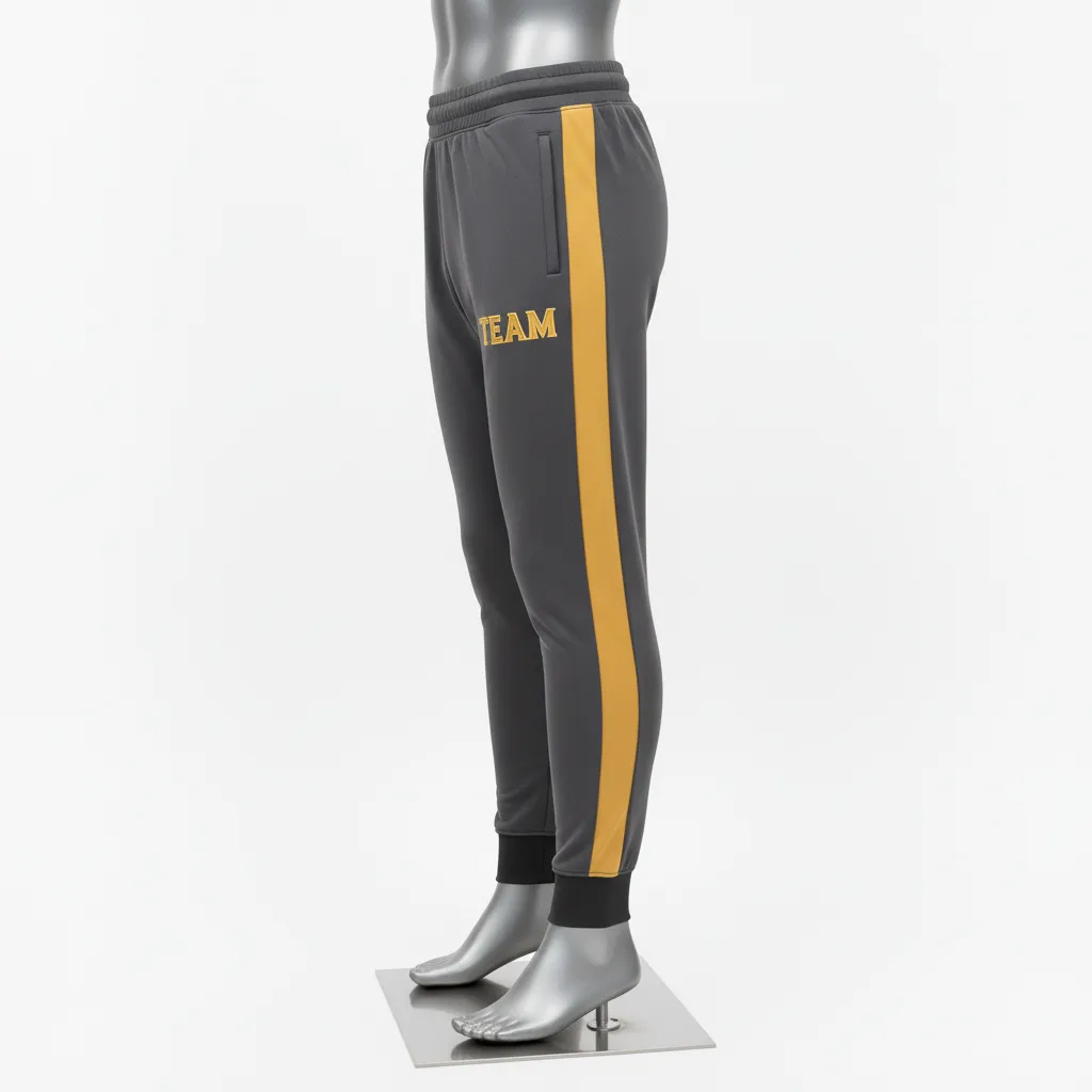 Custom Wrestling Warmup Jogger Pant - Gold - Jogger Pants Charcoal Vegas Side Stripe - Side View - HAMCO Sports Inc.