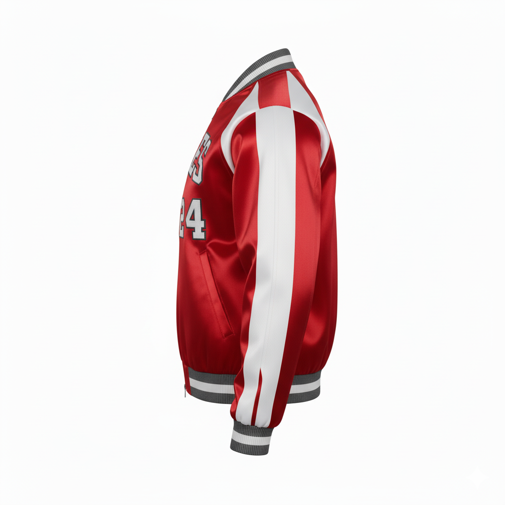 Custom Satin Dugout Jacket - Side View - HAMCO Sports Inc.