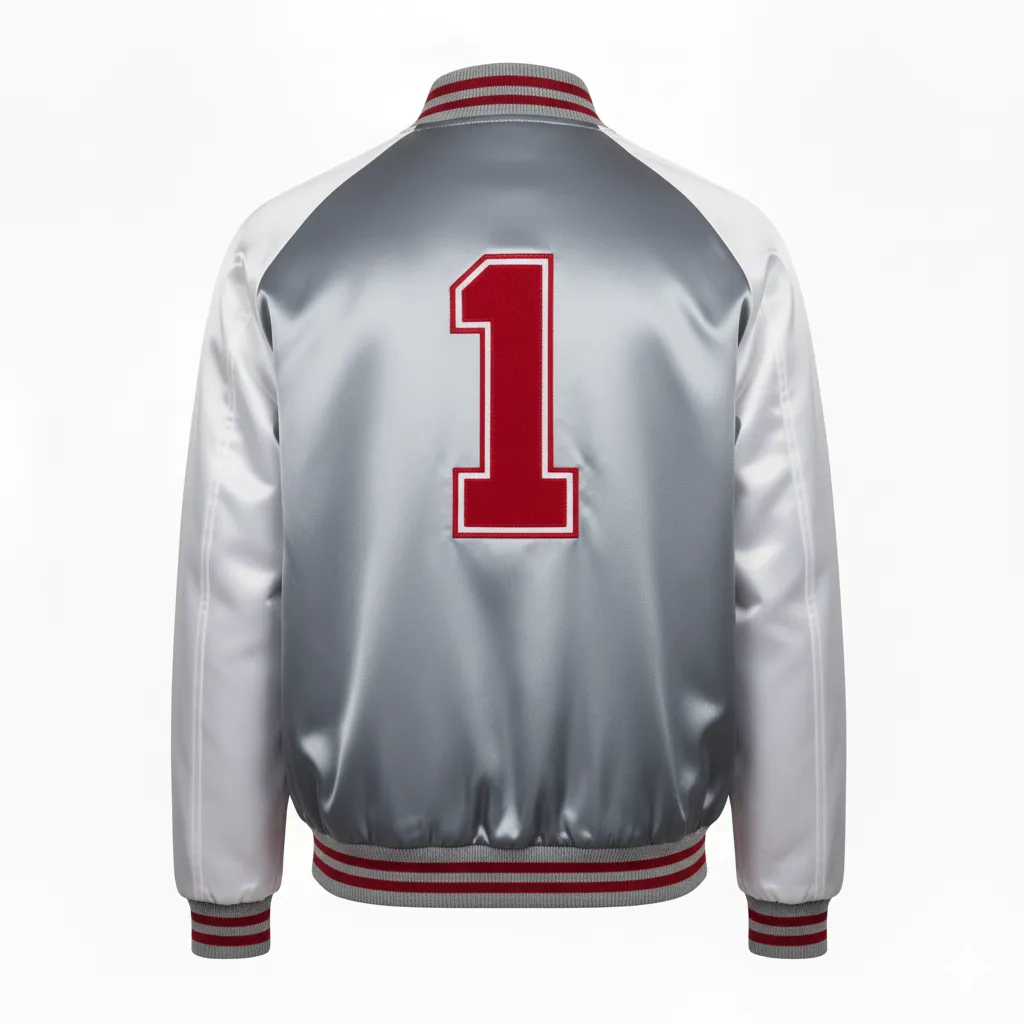 Custom Basketball Satin Bomber Jackets - Back View with Embroidered Logo